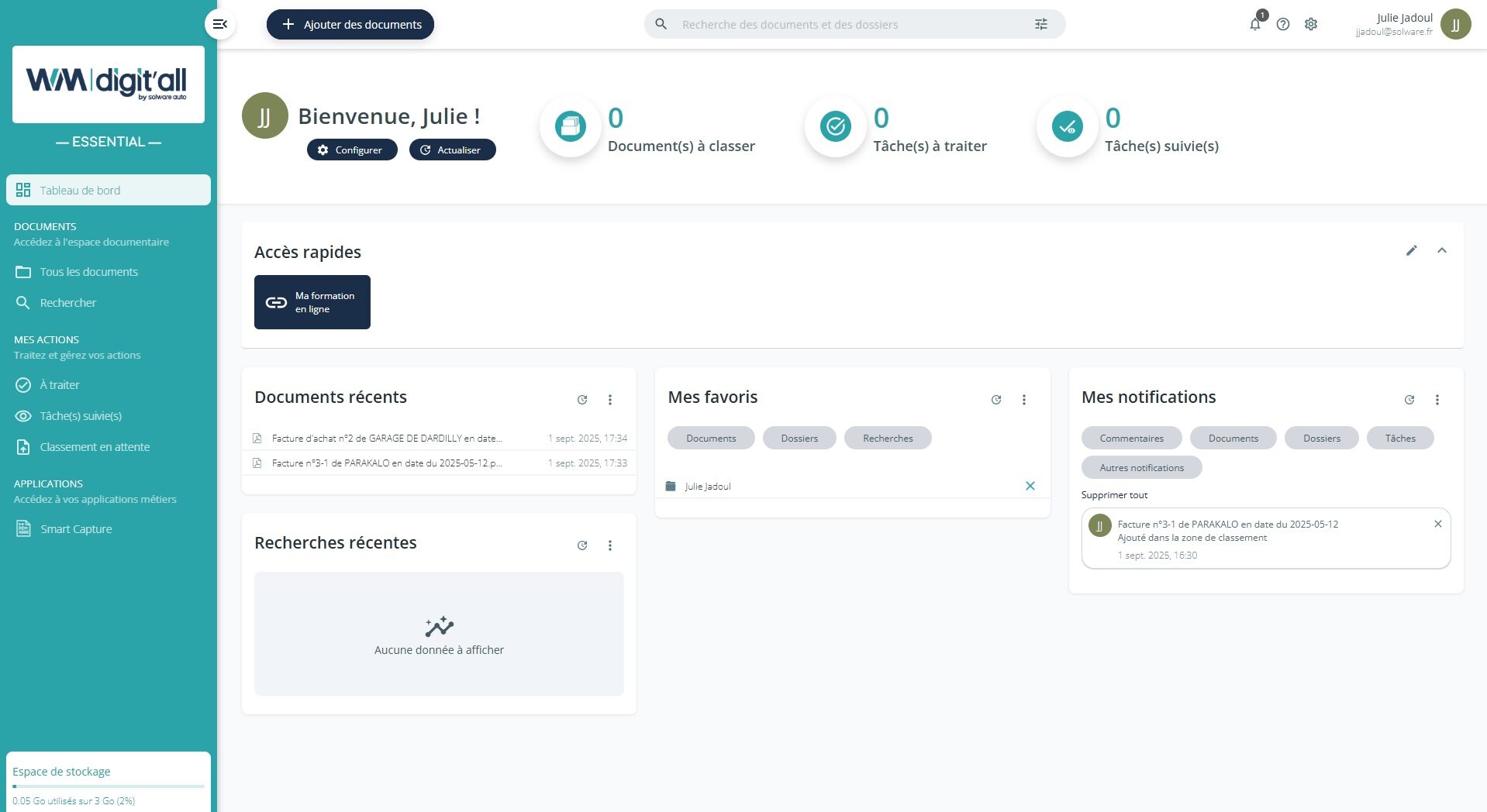 tableau de bord wm digitall solware auto facturation document electronique