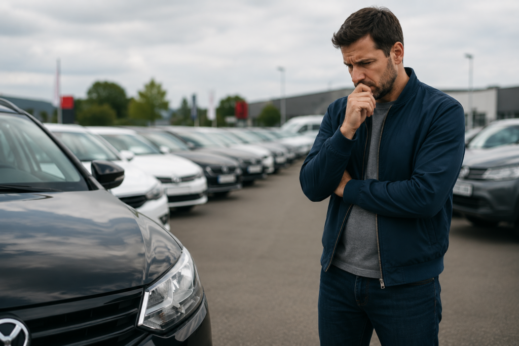 Gérants qui regarde les Véhicules occasion stocks