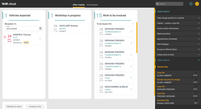 Tableau de bord winmotor cloud logiciel gestion DMS automobile